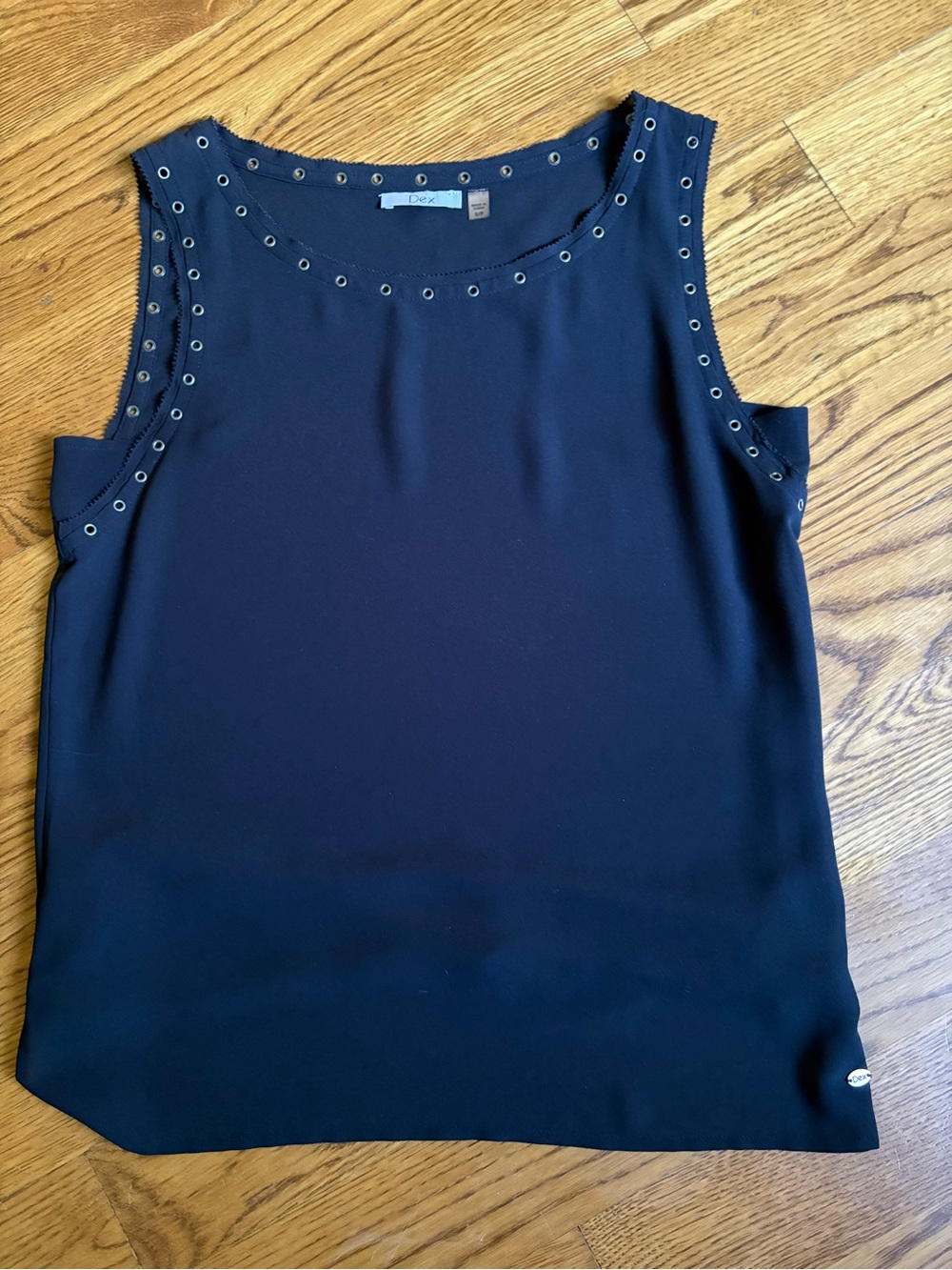 DEX Black Sleeveless Eyelet-Trim Shell Top